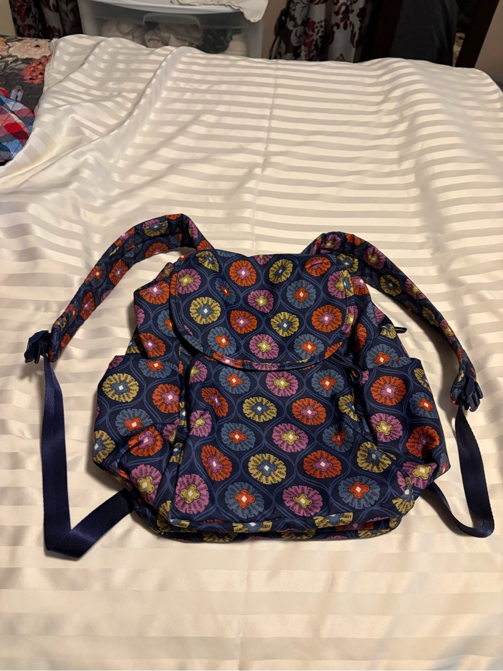 Vera Bradley Navy Quilted Floral Medallion Backpack